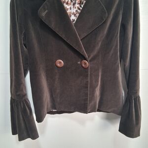 Brown Velvet Blazer Anthropologie Maestro Double Breasted Bell Sleeve Lined Sz M